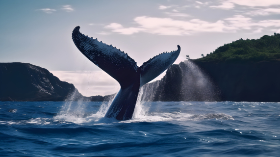 海洋游弋中的座头鲸摄影图