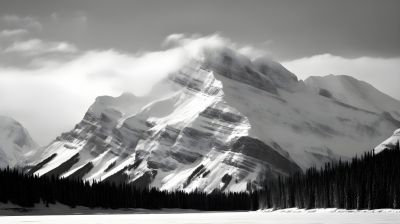 加拿大当代艺术风格的黑白雪山摄影图