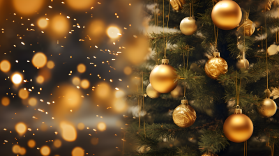 红金装饰的圣诞树摄影图片
