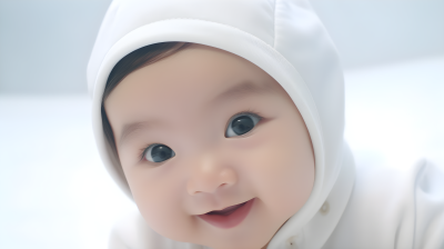 婴儿微笑白色表面摄影图片