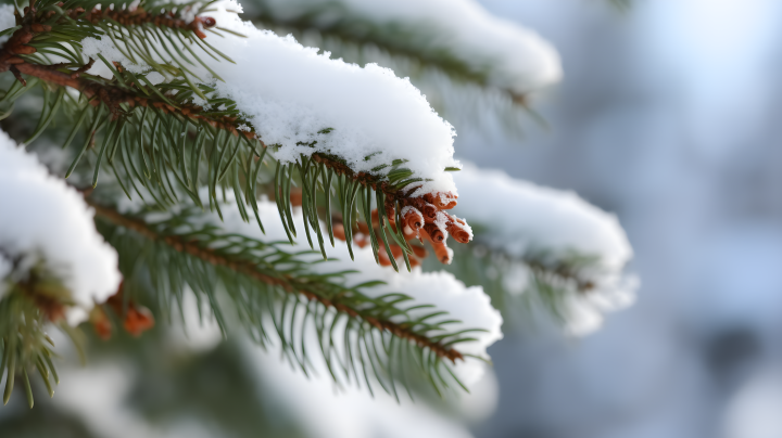 白雪覆盖的松枝摄影版权图片下载