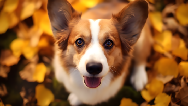 落叶中的小猎犬 摄影版权图片下载