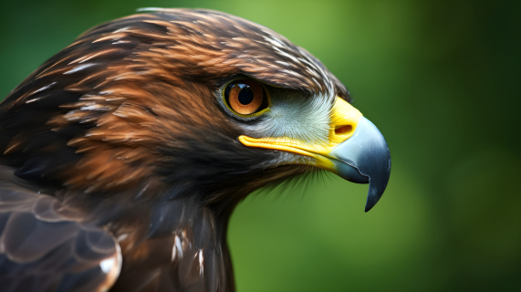翠绿背景下的棕色老鹰头部特写摄影图片