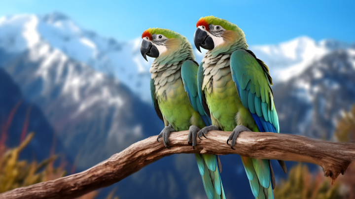 五彩鹦鹉栖息在枝头的摄影版权图片下载