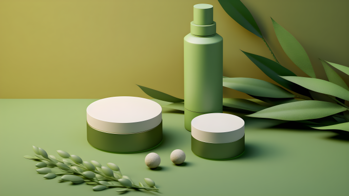 绿叶护肤套装摄影图片