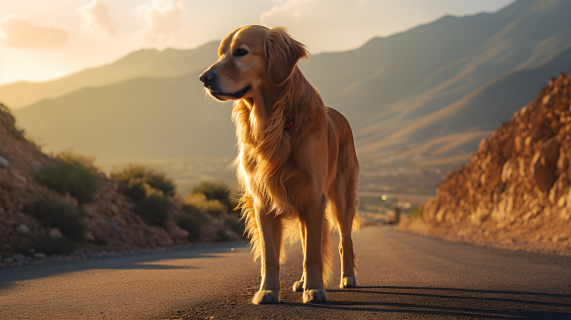 山与犬相映成趣的摄影图