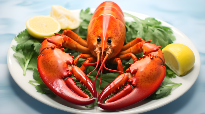 明亮逼真的大红色龙虾摄影图片