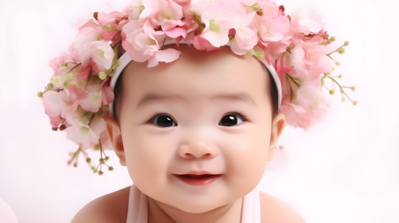 粉花冠亚洲宝宝摄影图片
