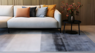 亮色沙发下的客厅地毯摄影图片