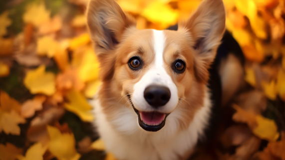 秋叶中的可卡犬摄影图片