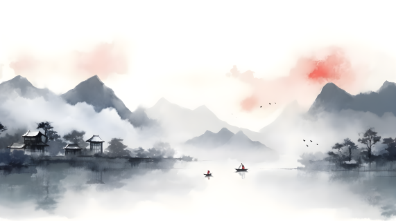中国传统绘画墨水风景写实摄影图