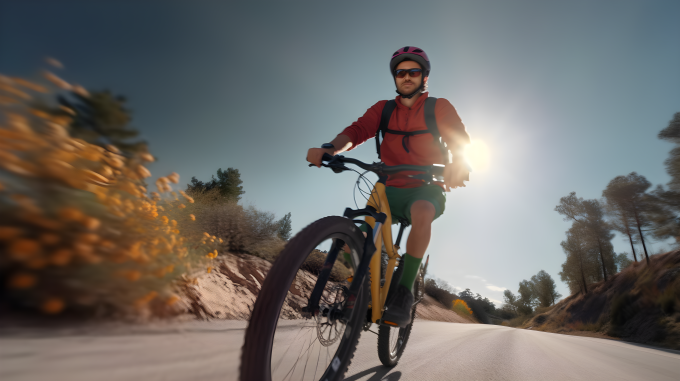 明亮背景下的男子骑自行车摄影图