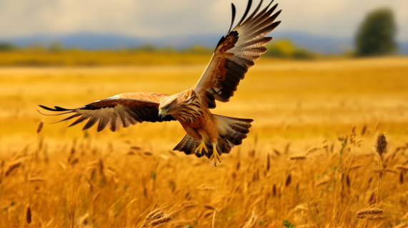 麦田中的棕色老鹰狩猎摄影图片