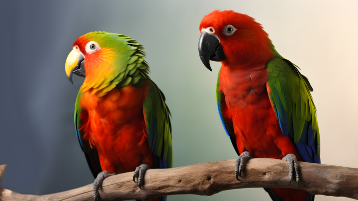 色彩斑斓的两只鹦鹉摄影版权图片下载