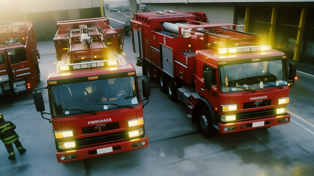 消防车队门口消防车摄影图片