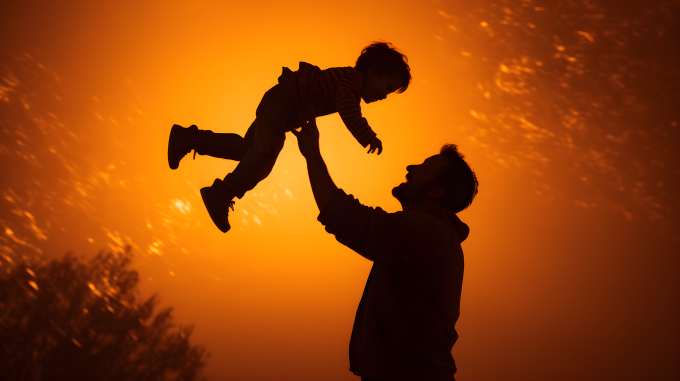 橙褐色玩具青少年举起父亲的剪影摄影图片