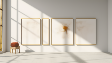 后互联网美学风格的三个金框影子与墙壁阴影的3D摄影图片