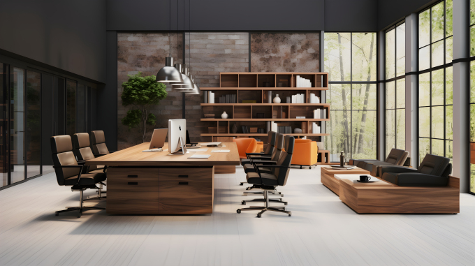 现代办公室白墙木家具摄影图片