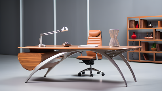 伦敦办公桌，木质桌面，维克多·恩里奇风格摄影图
