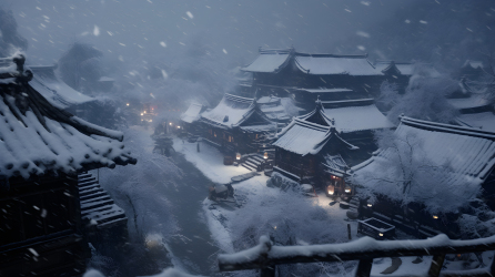 浙江中国冬天的山村被雪覆盖的摄影图片