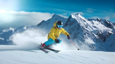 滑雪者在明亮背景下的真实风格摄影图片
