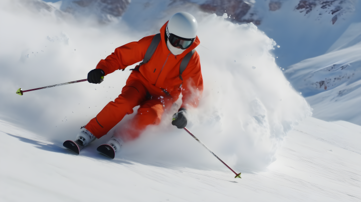 滑雪者在滑雪场滑雪摄影版权图片下载