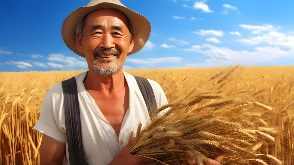 丰收麦田中的男子摄影图片