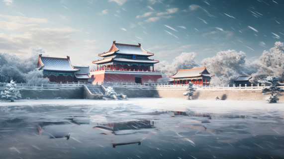 苍穹琥珀：紫禁城雪景摄影图