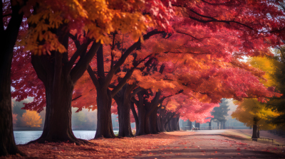 秋黄叶与日本风格画面的摄影图片