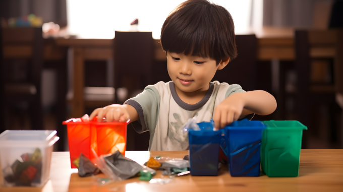 大萧条时期的彩色塑料箱和纸袋孩童：接触印刷工艺摄影图