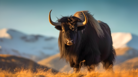 草原上的黑色牦牛摄影图片