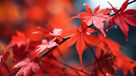 日本枫叶的秋色，富士胶片X-T4风格的摄影图