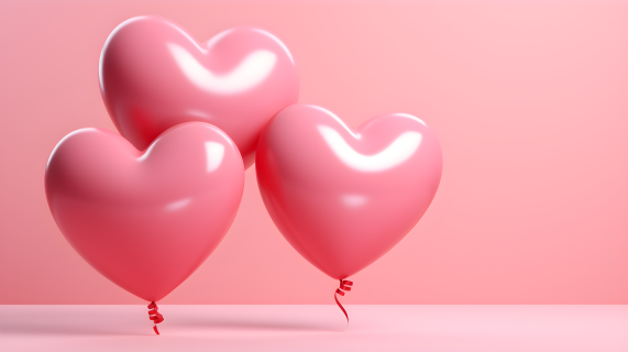 粉色背景下的三个心形气球摄影图片