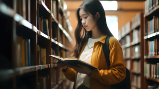 中国女子图书馆前书架阅读摄影图片