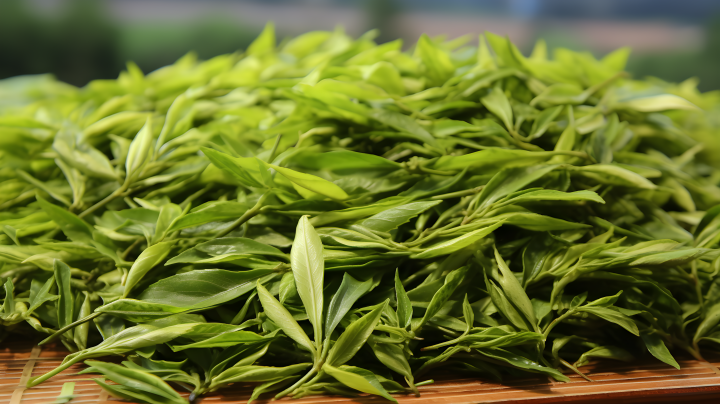 高品质光泽绿茶叶束摄影版权图片下载