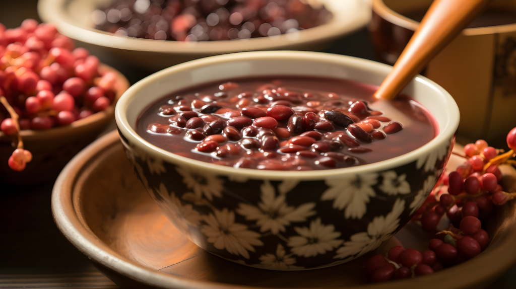 木桌上一杯黑豆花生摄影版权图片下载