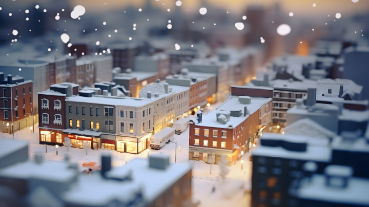 冬日城市景观雪覆砖楼摄影图版权图片下载