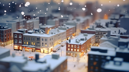 冬日城市景观雪覆砖楼摄影图