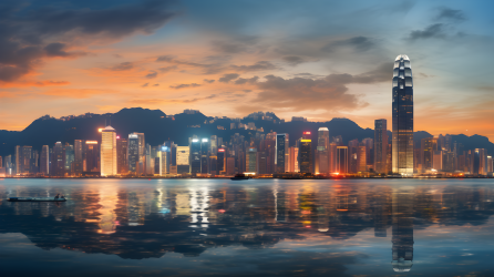 香港：城市边缘的光琥珀和紫罗兰之境摄影图
