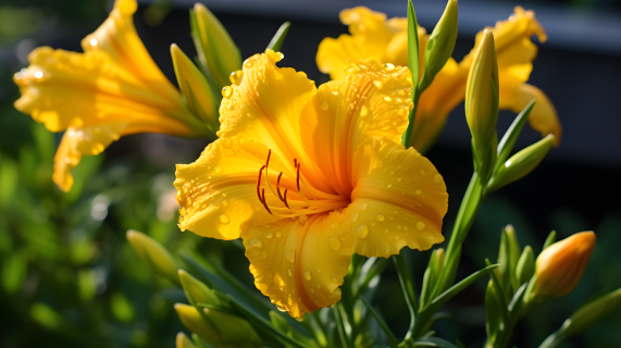 盛开的黄色蕾丝百合花摄影图片