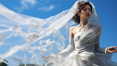 白色新娘飞舞的面纱-尼康D850系列摄影图