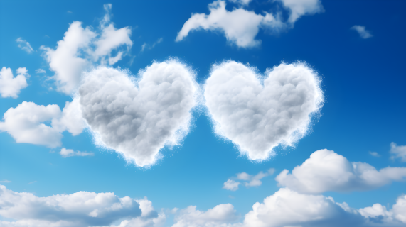 蓝天白云中飞翔的浪漫心形图