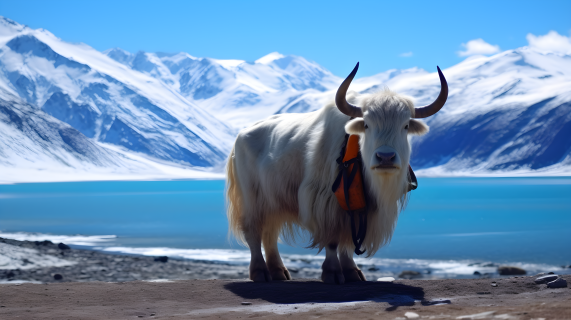 壮丽雪山牦牛的摄影图片