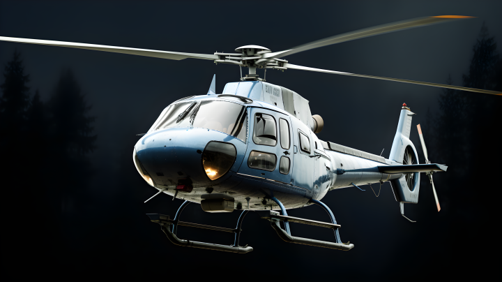 威武壮丽的蓝色银色直升机摄影版权图片下载