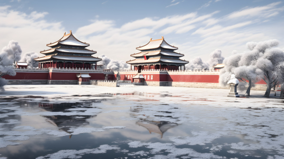 雪中紫禁城摄影图
