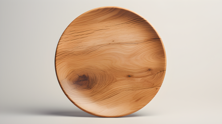 木质盘子在白色表面上的实体和结构风格的摄影版权图片下载