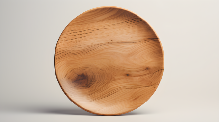 木质盘子在白色表面上的实体和结构风格的摄影图片