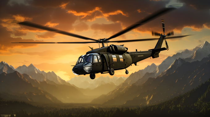 日落下的山顶直升机摄影图