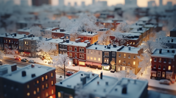 冬日雪景砖房城市摄影图
