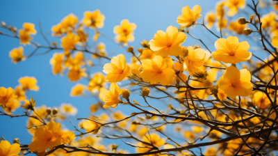 金黄色的花在蓝天下摄影图片